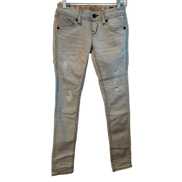 Rock Revival Maple Skinny Women Size 25 Light Wash Distressed Ripped Pockets - Picture 1 of 16